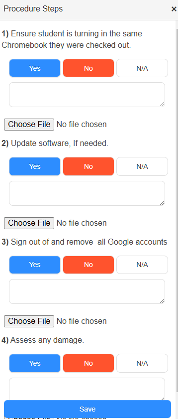 Procedure steps pop-up